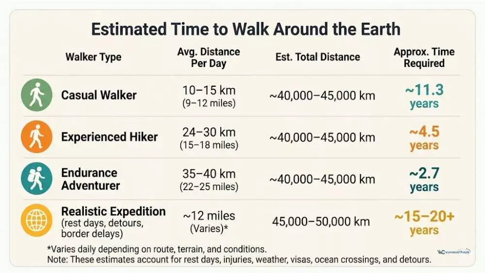 Estimated Time to Walk Around the Earth