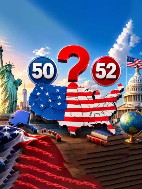 Map of the United States explaining that the USA has 50 states, not 52
