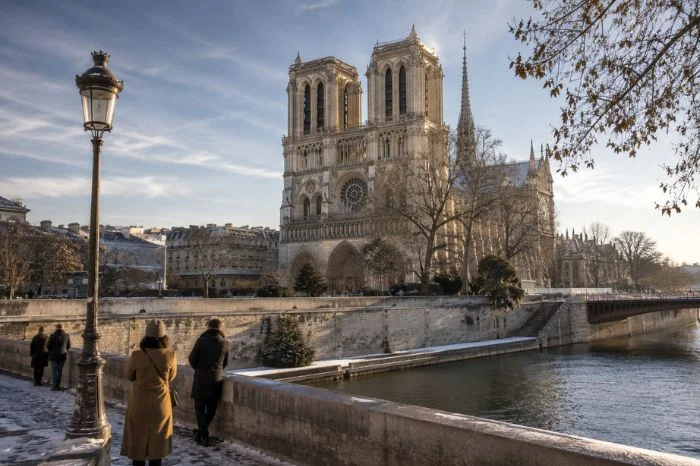 Notre-Dame Cathedral beside the Seine on a clear winter day in Paris