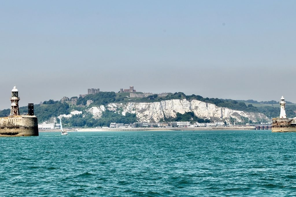 Leaving Dover on Echoes the SailLink Catamaran